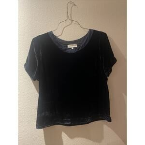 sarne, black velvet ahort sleeve blouse, Large